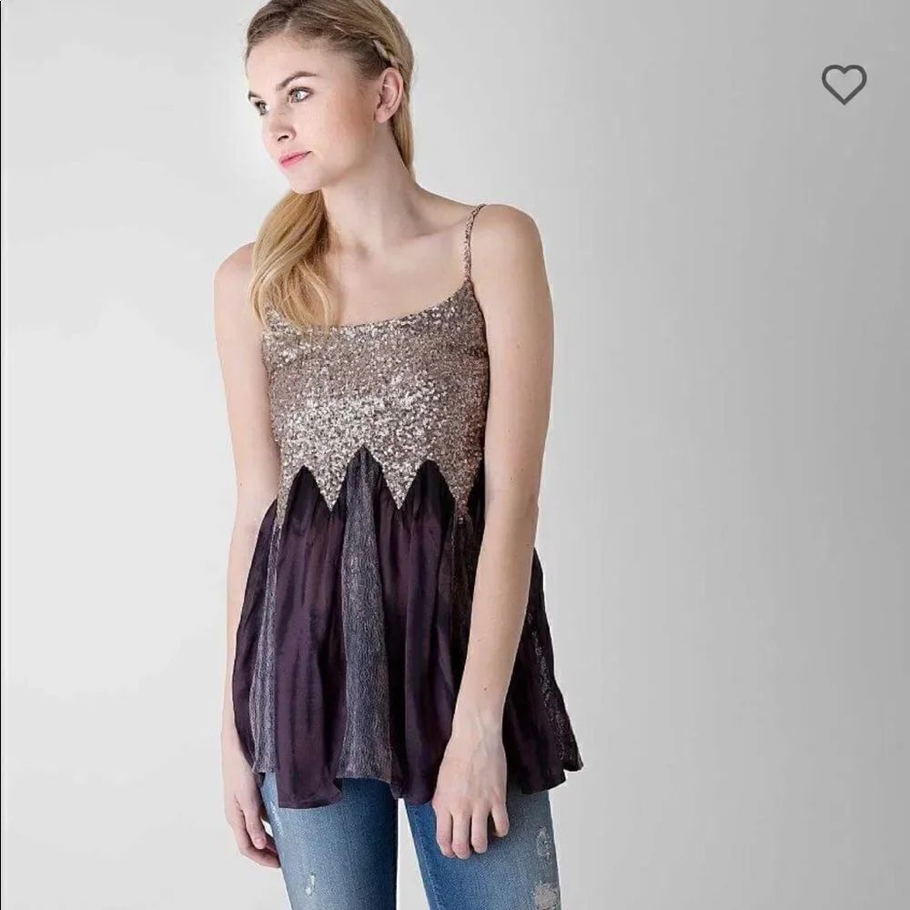 BKE Gold Sequin Chiffon Sleeveless Blouse Size Small